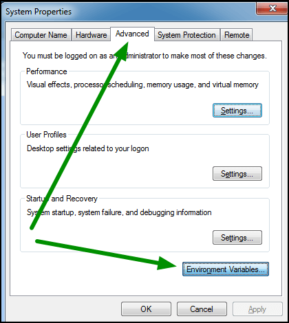 An arrow points to'Advanced system settings', which is the last item in the Control Panel Home.